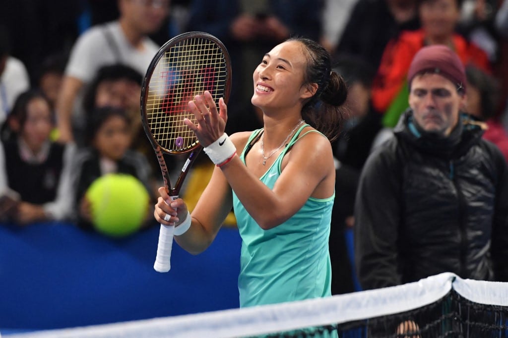 Zheng Qinwen Celebrates Win vs Barbora Krejcikov