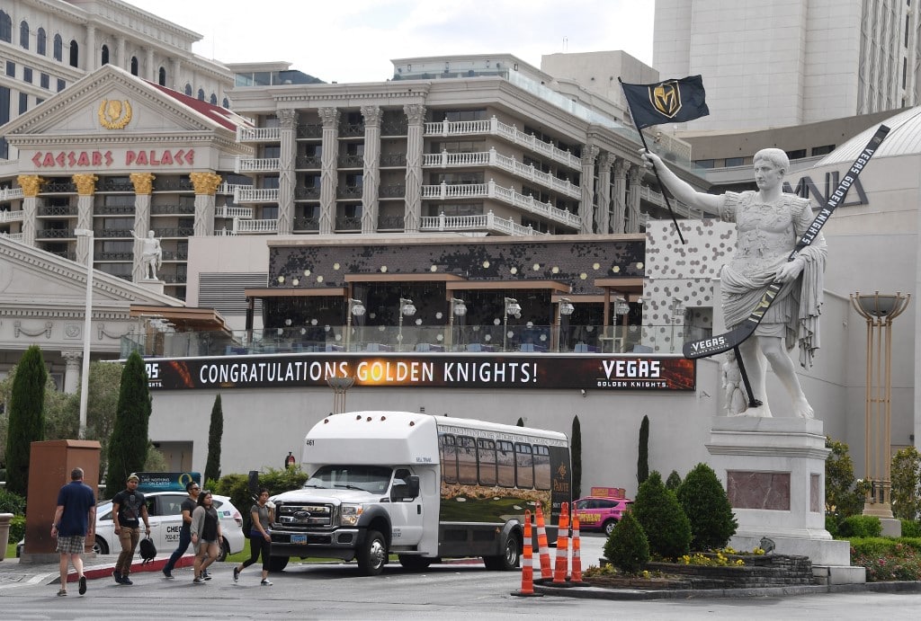 A statue of Julius Caesar in front of Caesars Palace