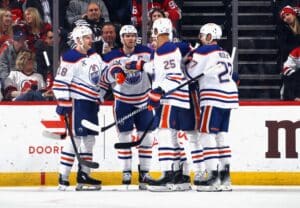 Edmonton Oilers Celebrate vs New Jersey Devils